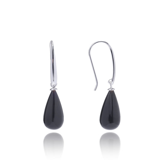 Hera Polished Stone Drop Earrings Silver Black Onyx
