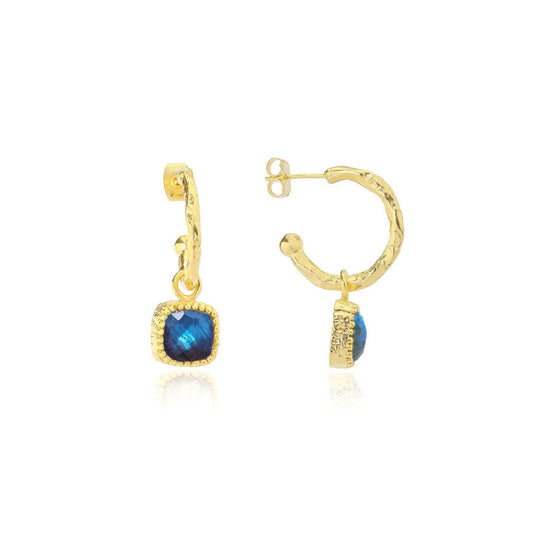 Tetra Square Gemstone Charm Hoops with Labradorite
