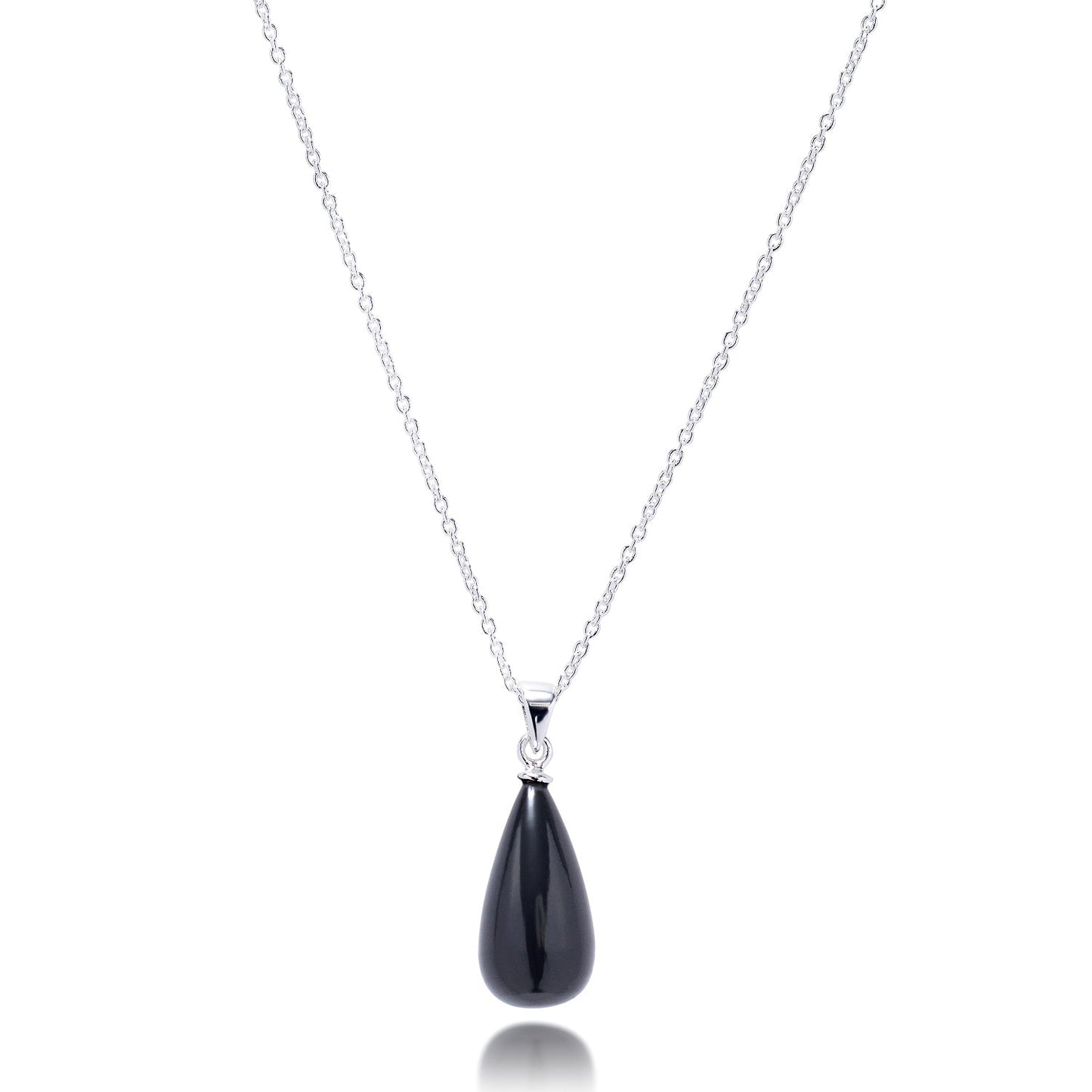 Hera Polished Stone Pendant Necklace Silver Black Onyx