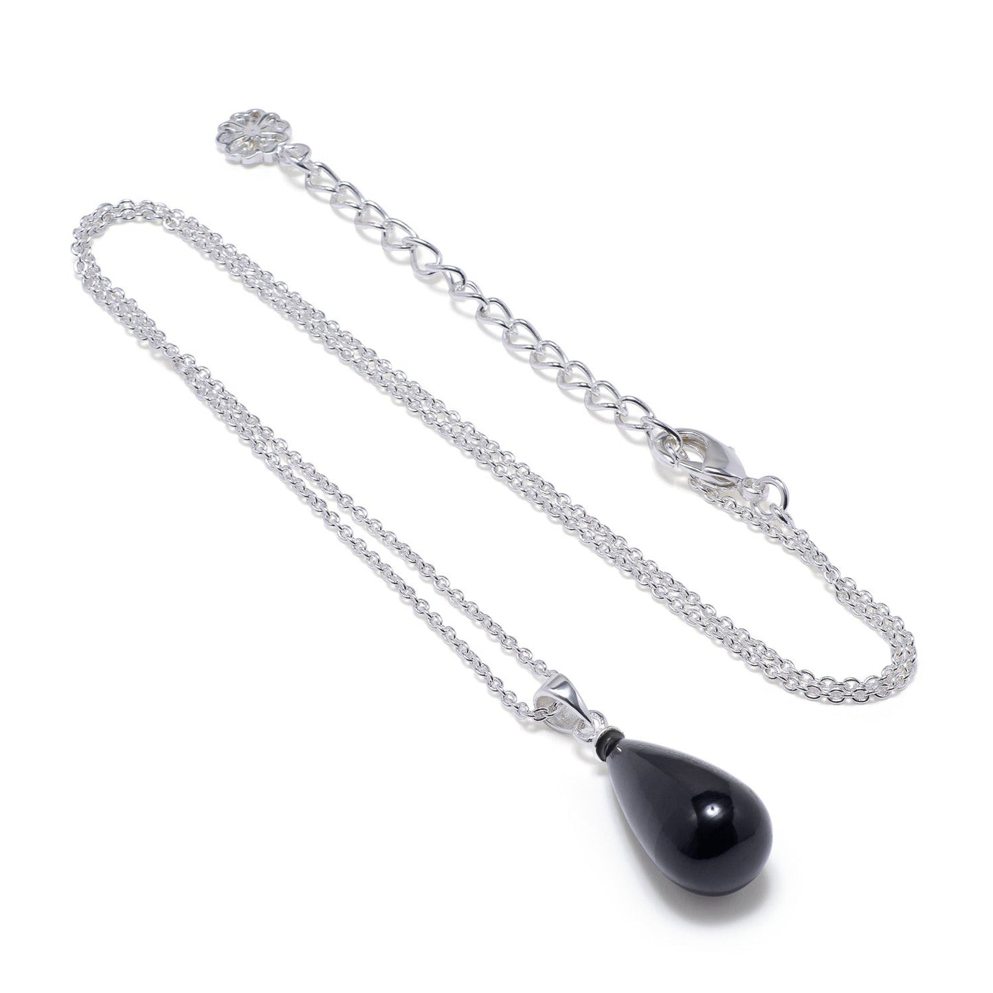 Hera Polished Stone Pendant Necklace Silver Black Onyx