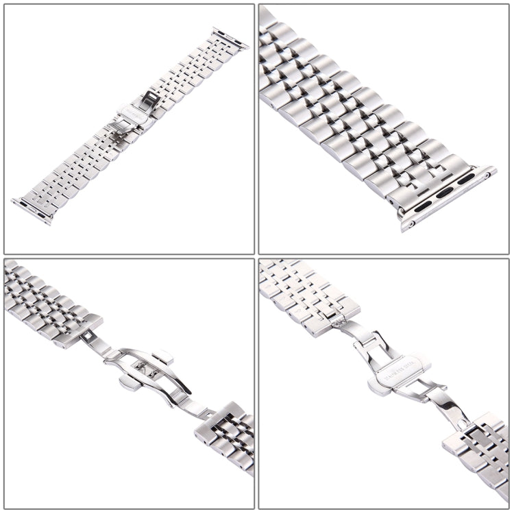 Hidden Butterfly Buckle 7 Beads Stainless Steel Watch Band For Apple Watch 42mm(Silver Gold), 20mm Women