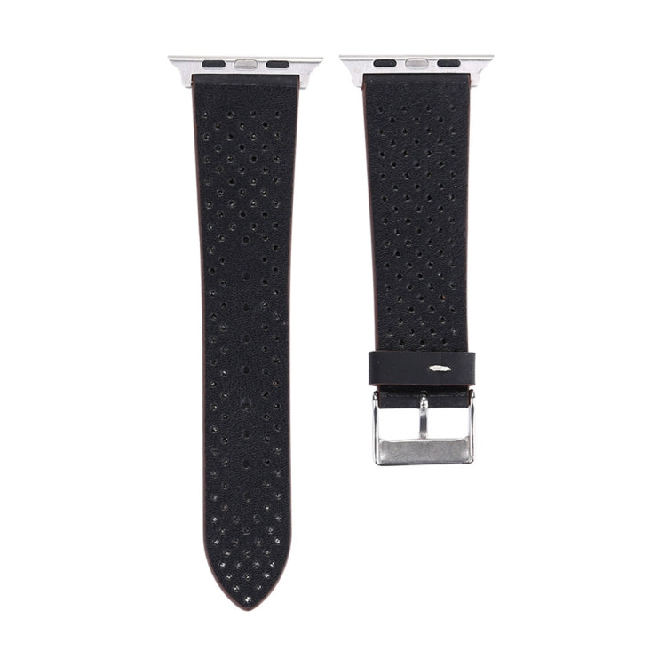 For Apple Watch Series 10 42mm / 9&8&7 41mm / SE 3&SE 2&6&SE&5&4 40mm / 3&2&1 38mm Simple Fashion Genuine Leather Hole Pattern Watch Band, 38mm