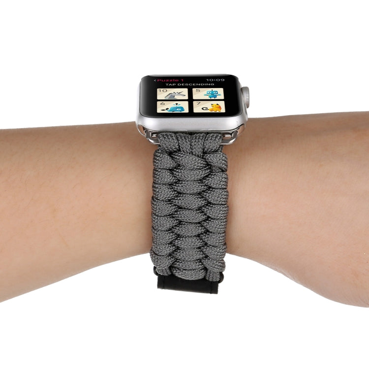 Magic Paste Genuine Leather Umbrella Rope Nylon Wrist Watch Band with Stainless Steel Buckle for Apple Watch Ultra 49mm&Watch Ultra 2 49mm / Series 10 46mm / 9&8&7 45mm / SE 3&SE 2&6&SE&5&4 44mm / 3&2&1 42mm, 7 45mm / 6&SE&5&4 44mm / 3&2&1 42mm