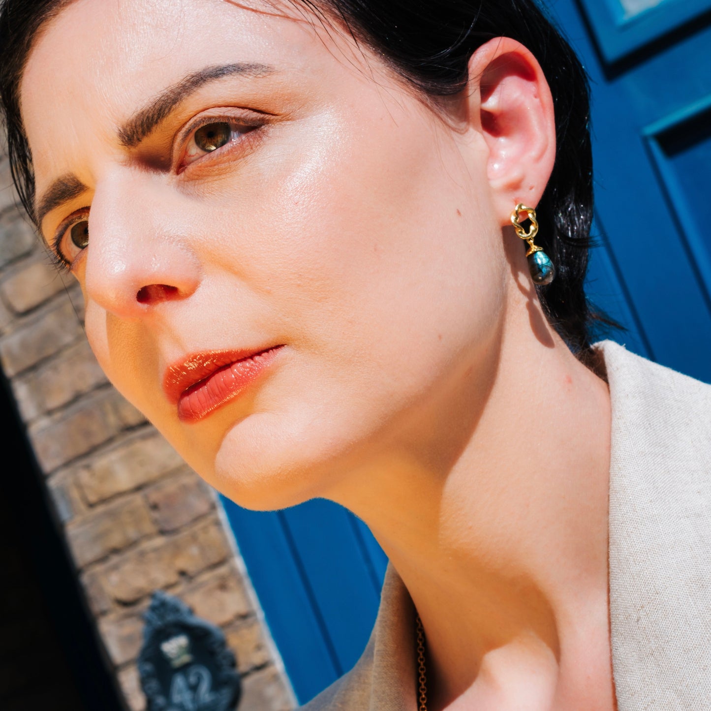 Moirai Twisted Loop Earrings Green Onyx