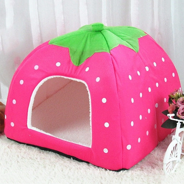 Strawberry Shaped Foldable Short Plush Pet House Nest, Size: L, Purple, Size L, Red, Size L, Pink, Size L