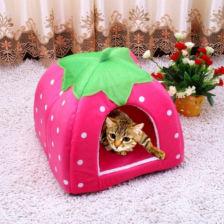 Strawberry Shaped Foldable Short Plush Pet House Nest, Size: L, Purple, Size L, Red, Size L, Pink, Size L