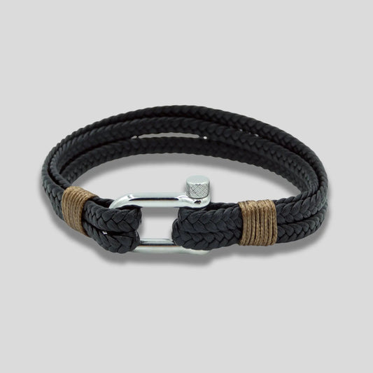 Black Braided Double Bracelet with Silver Shackle