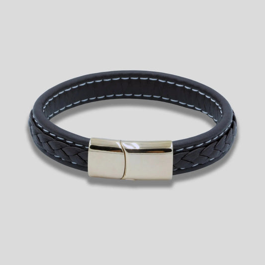 Brown Braided Leather Bracelet with Rose Gold Magnetic Strap