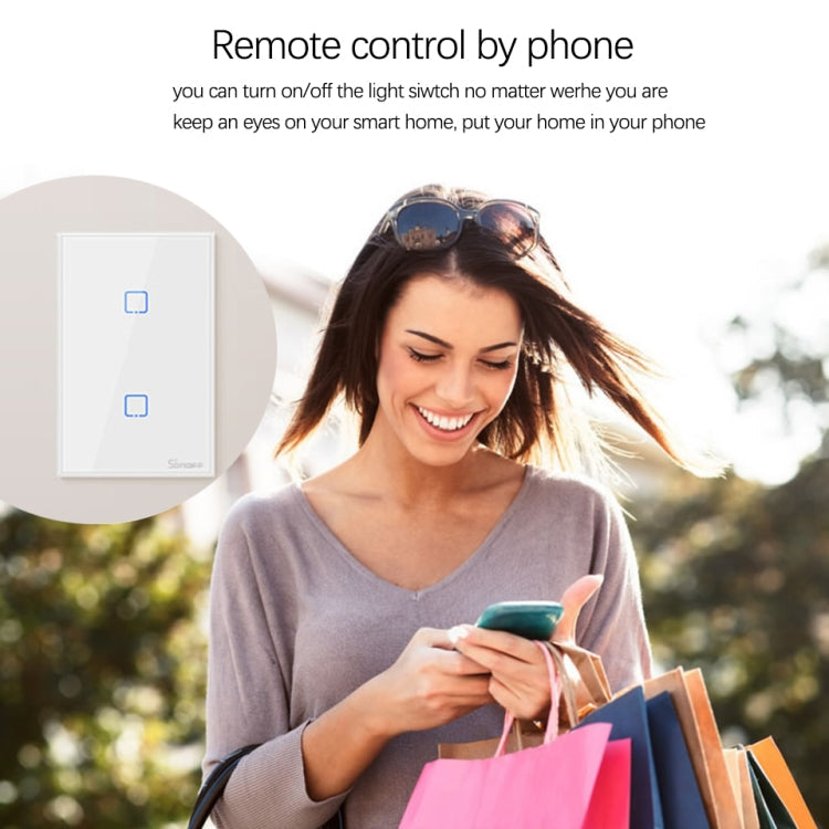 Sonoff T2 Touch 120mm Tempered Glass Panel Wall Switch Smart Home Light Touch Switch, Compatible with Alexa and Google Home, AC 100V-240V, US Plug, 120mm/ 2 US Plug