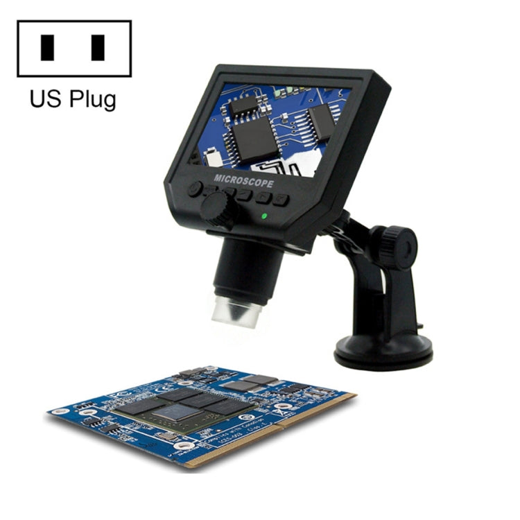 G600 600X 3.6MP 4.3 inch HD LCD Display USB Charging Portable Digital Microscope with LED Light, Support Micro SD Card(64GB Max), US Plug, AC 100-240V, US Plug