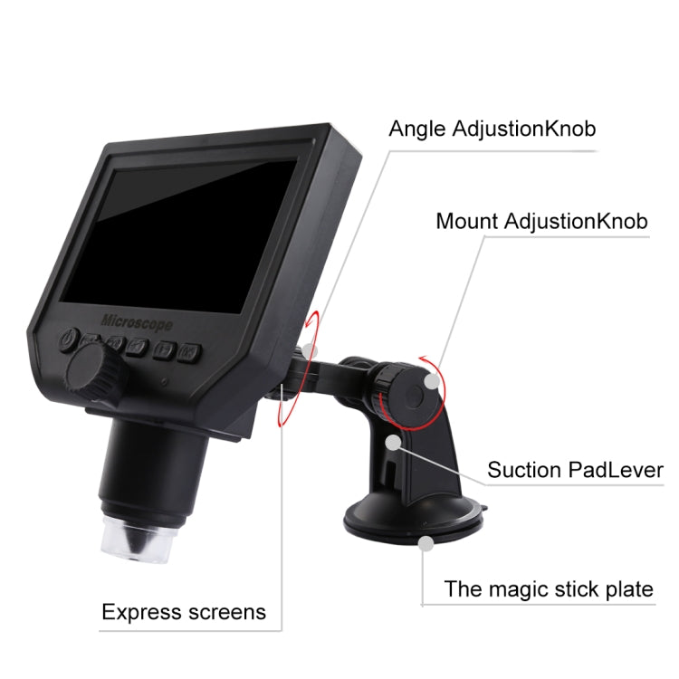 G600 600X 3.6MP 4.3 inch HD LCD Display USB Charging Portable Digital Microscope with LED Light, Support Micro SD Card(64GB Max), US Plug, AC 100-240V, US Plug