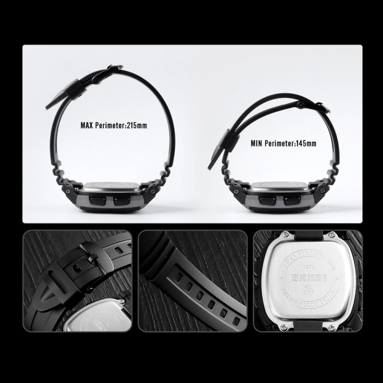 SKMEI 1278 Fashionable Outdoor 50m Waterproof Digital Watch Student Sports Wrist Watch Support 5 Group Alarm Clocks (Titanium), SKMEI 1278
