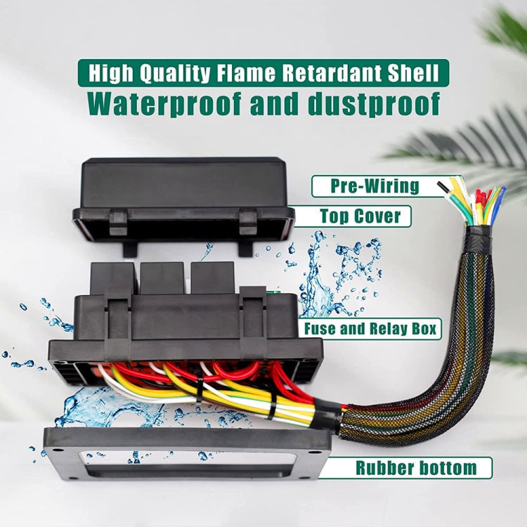 24V 4 Pin Car 6 Slots Waterproof Relay Fuse Box with Cable, 24V 4 Pin