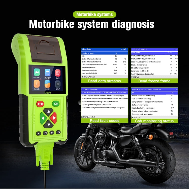 JDiag M200 8V-30V OBD Motorcycles Diagnostic Instrument with Data Printing, M200