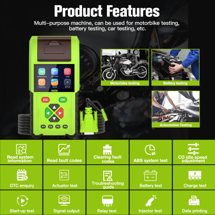 JDiag M200 8V-30V OBD Motorcycles Diagnostic Instrument with Data Printing, Standard Version, M200 Standard Version