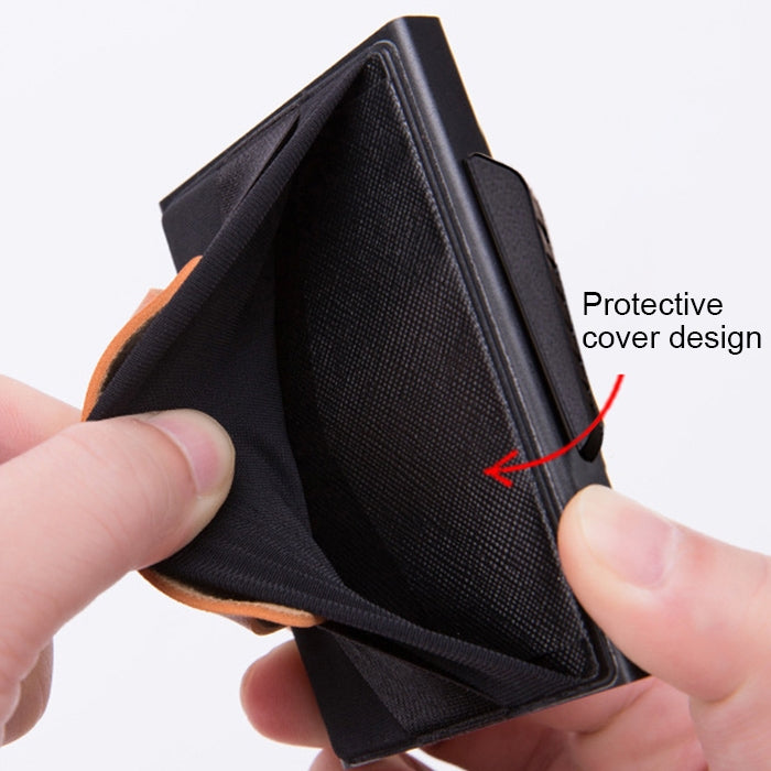 X-32C Automatically Pop-up Card Type Anti-magnetic RFID Anti-theft Men Aluminum Alloy B Dial Button Elastic Bag Wallet with PU Leather Strap, X-32C B Dial Button Blue, X-32C B Dial Button Black, X-32C B Dial Button Grey