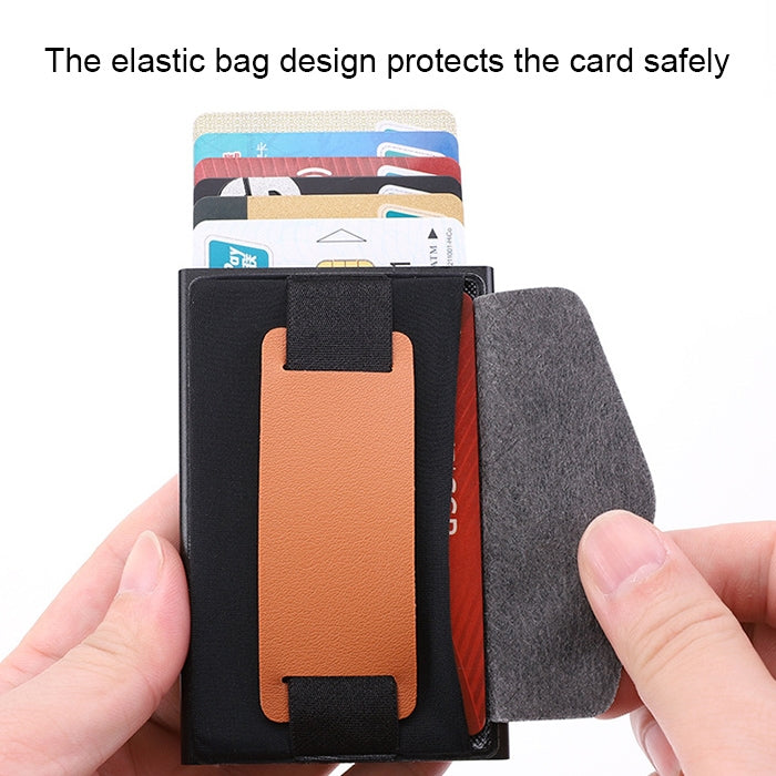 X-32C Automatically Pop-up Card Type Anti-magnetic RFID Anti-theft Men Aluminum Alloy B Dial Button Elastic Bag Wallet with PU Leather Strap, X-32C B Dial Button Blue, X-32C B Dial Button Black, X-32C B Dial Button Grey