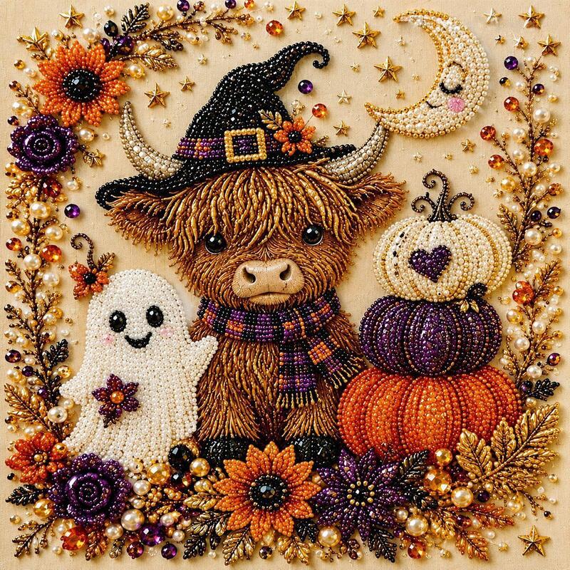 Spooky Ghost Diamond Art Kit, Halloween DIY Wall Decor for Adults & Beginners, Full Drill Gem Painting