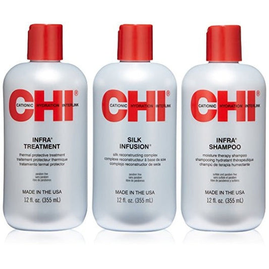 CHI Infra Trio Gift Set 355ml Infra Shampoo + 355ml Infra Treatment + 355ml Silk Infusion
