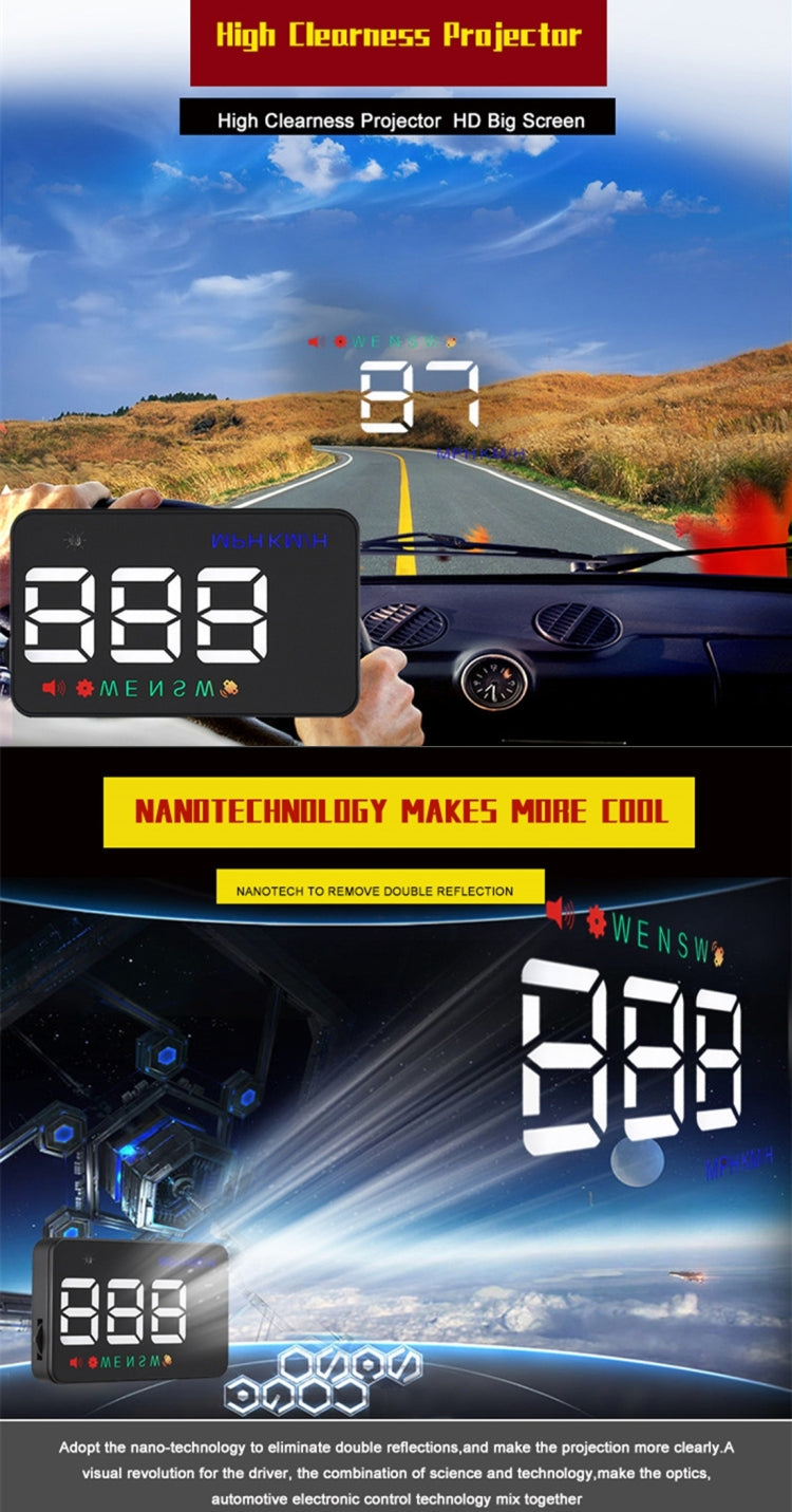 Geyiren A5 HUD 3.5 inch Car Head Up Display with GPS System, Two Mode Display, Light Sensors, KM/h MPH Speed, Compass, Speed Alarm, A5(Black), A5 (Green Light)