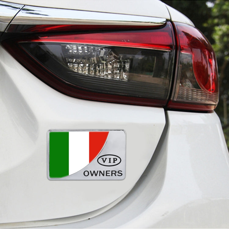 Universal Car Italy Flag Rectangle Shape VIP Metal Decorative Sticker, Italy Flag (Silver)