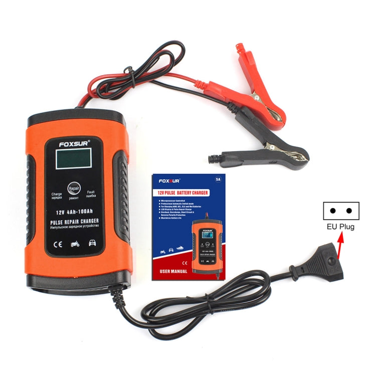 FOXSUR 12V 6A Intelligent Universal Battery Charger for Car Motorcycle, Length: 55cm, EU Plug, EU Plug (Red), EU Plug (Yellow)