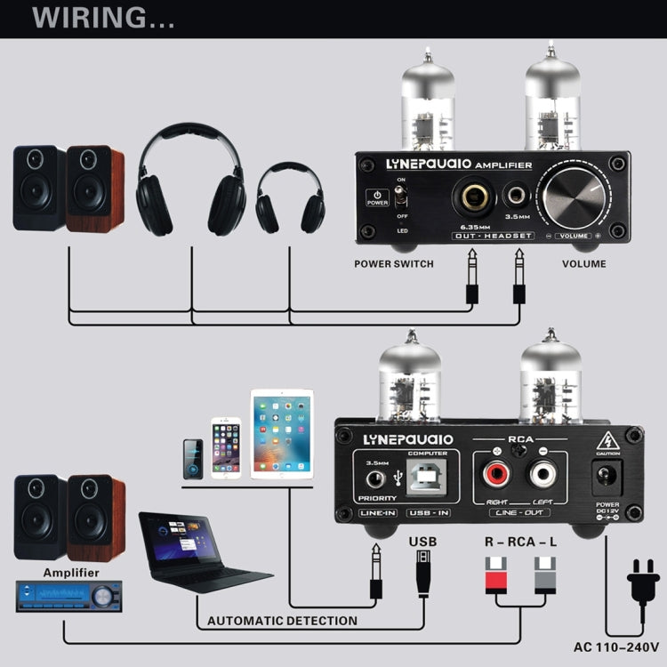 LINEPAUDIO A962 HiFi 6J9 Vacuum Tube Power Headphone Amplifier USB ASIO Sound Card, A962