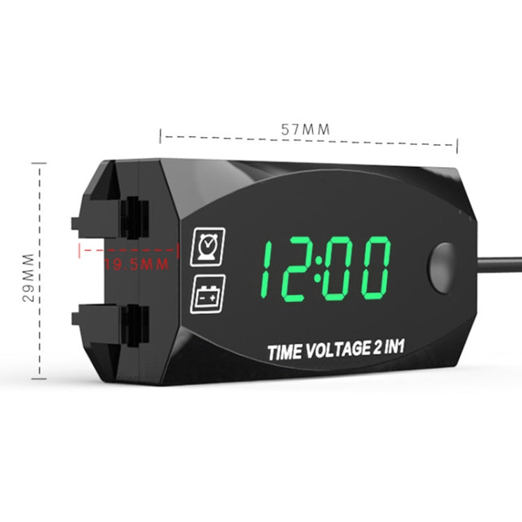 Motorcycle Multi-functional 2 in 1 Digital Display Voltmeter + Electronic Clock, 6-30V IP67