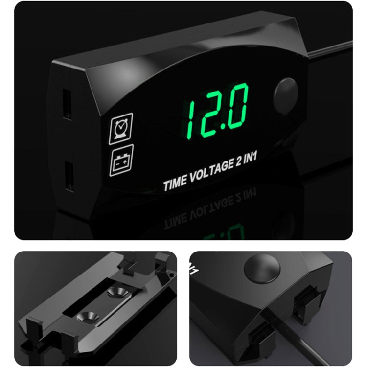 Motorcycle Multi-functional 2 in 1 Digital Display Voltmeter + Electronic Clock, 6-30V IP67