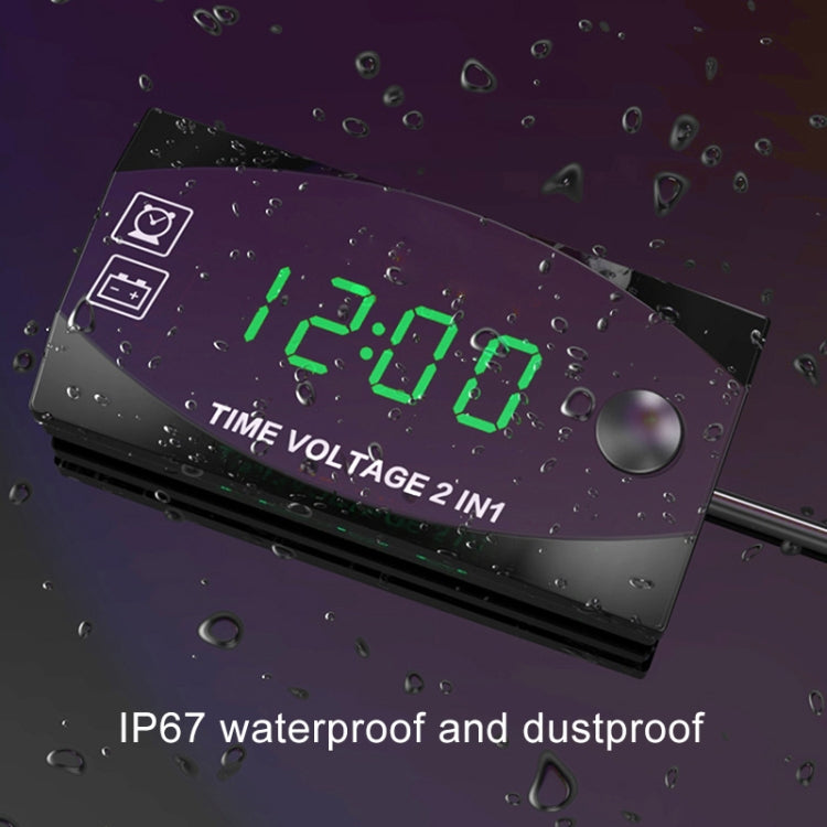 Motorcycle Multi-functional 2 in 1 Digital Display Voltmeter + Electronic Clock, 6-30V IP67