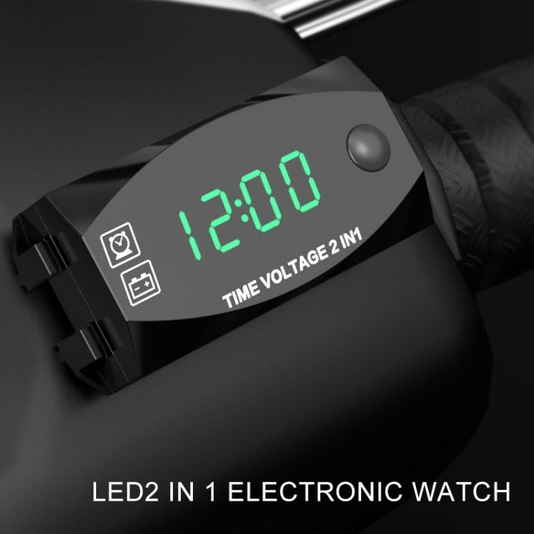 Motorcycle Multi-functional 2 in 1 Digital Display Voltmeter + Electronic Clock, 6-30V IP67