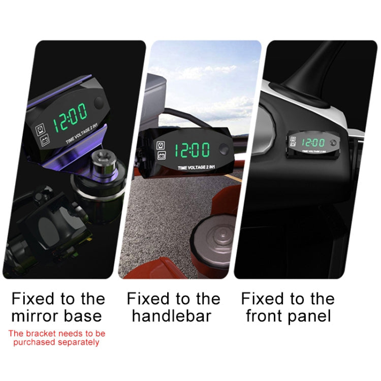 Motorcycle Multi-functional 2 in 1 Digital Display Voltmeter + Electronic Clock, 6-30V IP67