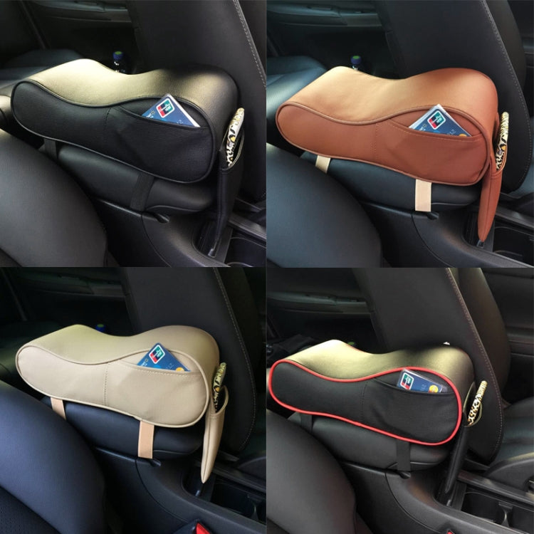 Universal Car PU Leather and Memory Foam Wrapped Armrest Box Car Armrest Box Mat with Phone Holder Storage Bag & Card Slot, with Card Slot (Black), with Card Slot (Beige), with Card Slot (Brown)