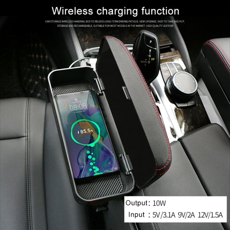2 PCS Universal Car Wireless Qi Standard Charger PU Leather Wrapped Armrest Box Cushion Car Armrest Box Mat with Storage Box, 2pcs(Black Red), 2pcs(Black White), 2pcs(Grey), 2pcs(Beige), 2pcs(Brown)