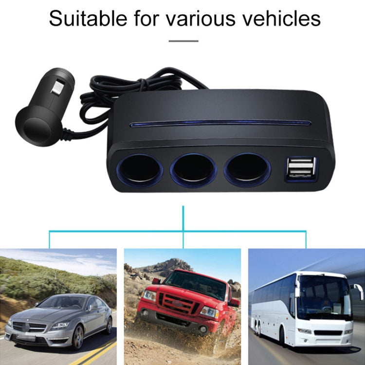 SHUNWEI SD-1938 120W 3A Car 3 in 1 Dual USB Charger Cigarette Lighter with Atmosphere Light, SD-1938 (Black)