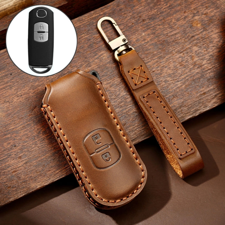 Hallmo Car Cowhide Leather Key Protective Cover Key Case for Mazda Axela 2-button, For Mazda Axela 2-button