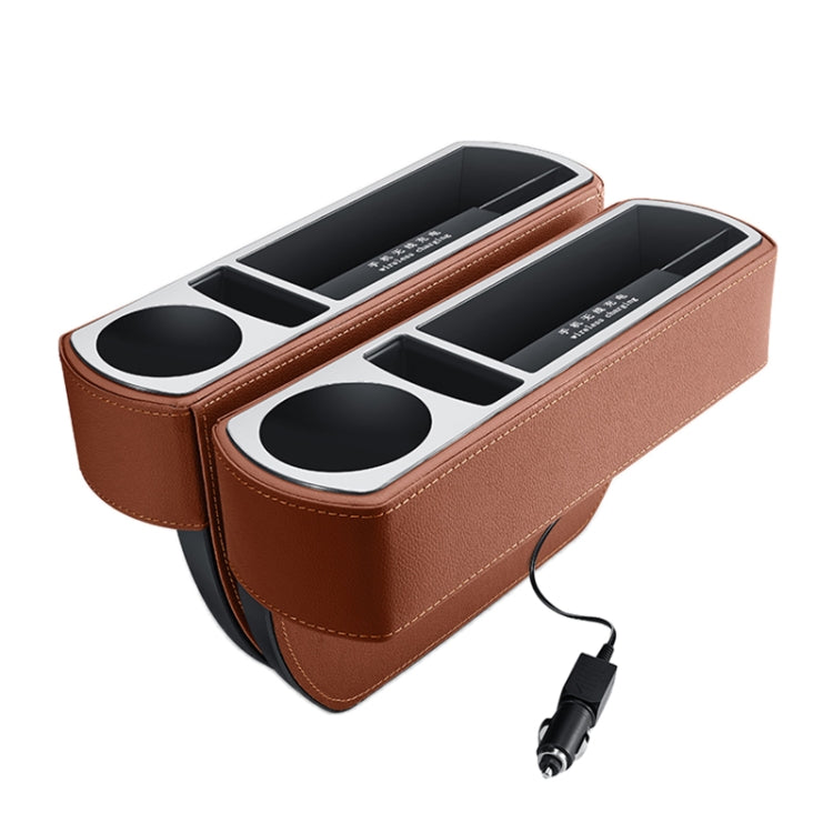 Car Multi-functional Wireless Fast Charge Console PU Leather Box Cup Holder Seat Gap Side Storage Box, Wireless Fast Charge (Brown), Wireless Fast Charge (Black), Wireless Fast Charge (Beige)