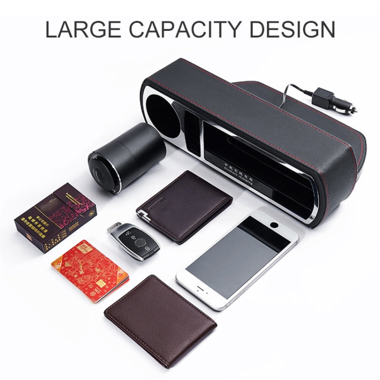 Car Multi-functional Wireless Fast Charge Console PU Leather Box Cup Holder Seat Gap Side Storage Box, Wireless Fast Charge (Brown), Wireless Fast Charge (Black), Wireless Fast Charge (Beige)