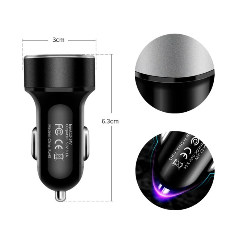 JMG-C016A 5V 3.1A Car Dual USB Charger with LED Display, JMG-C016A (Black), JMG-C016A (Gold), JMG-C016A (Blue), JMG-C016A (Red), JMG-C016A (Silver)