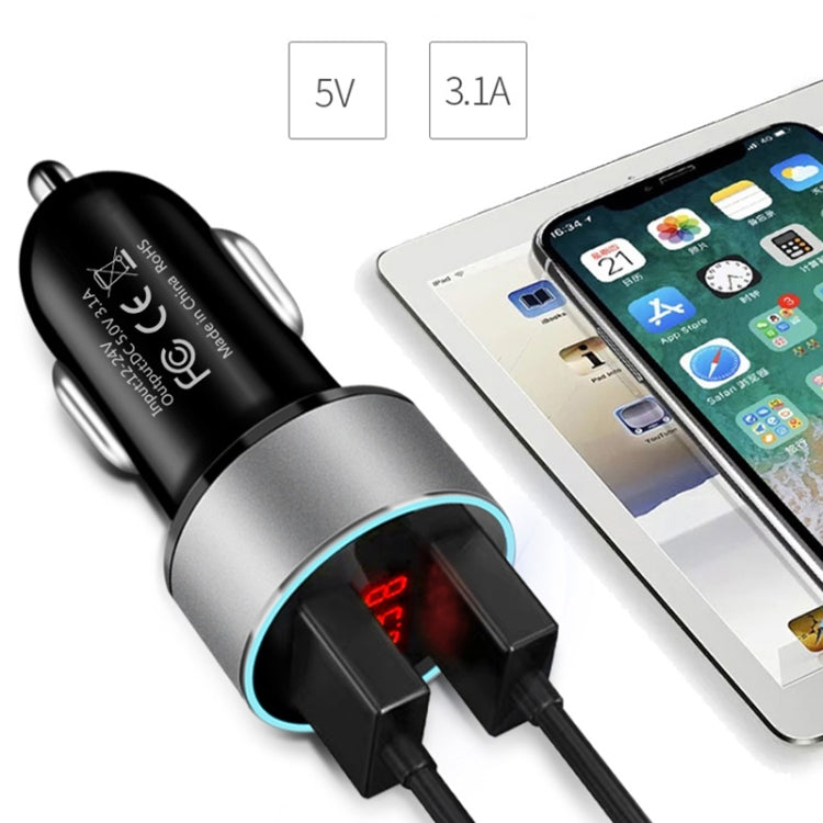JMG-C016A 5V 3.1A Car Dual USB Charger with LED Display, JMG-C016A (Black), JMG-C016A (Gold), JMG-C016A (Blue), JMG-C016A (Red), JMG-C016A (Silver)