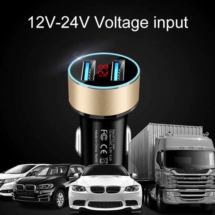 JMG-C016A 5V 3.1A Car Dual USB Charger with LED Display, JMG-C016A (Black), JMG-C016A (Gold), JMG-C016A (Blue), JMG-C016A (Red), JMG-C016A (Silver)