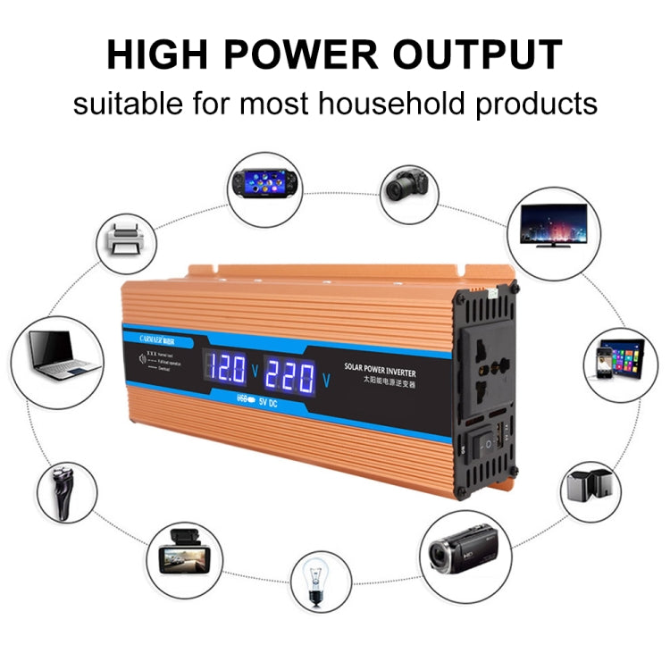 Carmaer 12V to 220V 2200W Car Multi-function Double Digital Display Inverter Household Power Converter, 12V to 220V 2200W