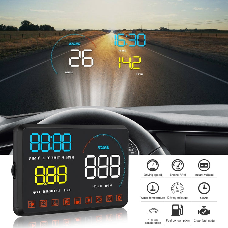 A9 5.5 inch Universal Car OBD2 HUD Vehicle-mounted Head Up Display, A9(Blue)