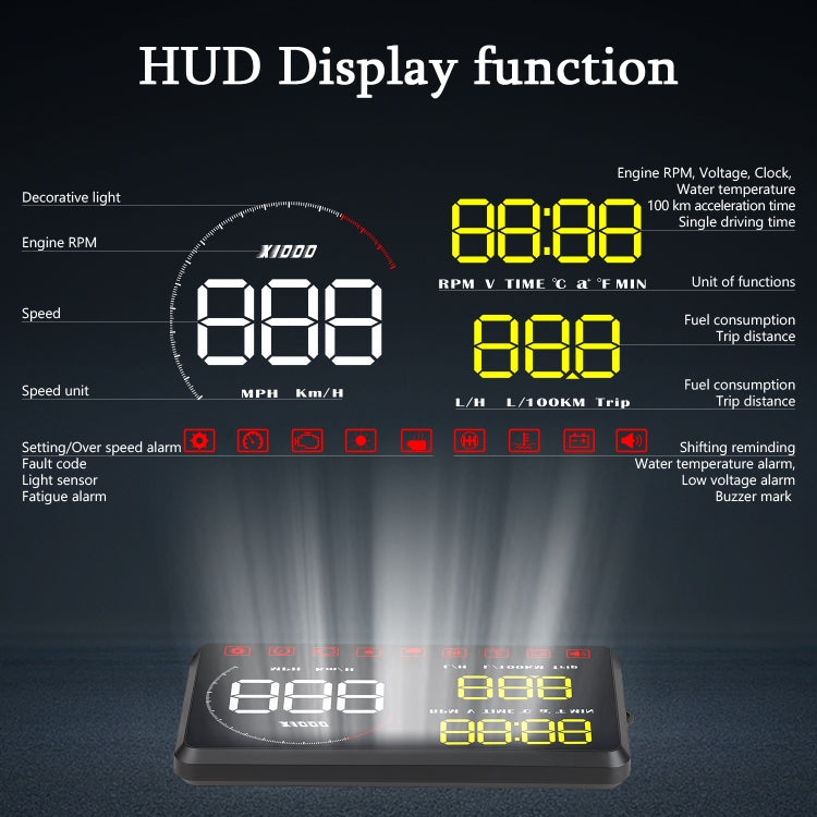 A9 5.5 inch Universal Car OBD2 HUD Vehicle-mounted Head Up Display, A9(Blue)