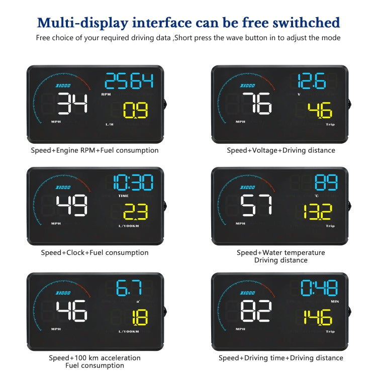 A9 5.5 inch Universal Car OBD2 HUD Vehicle-mounted Head Up Display, A9(Blue)