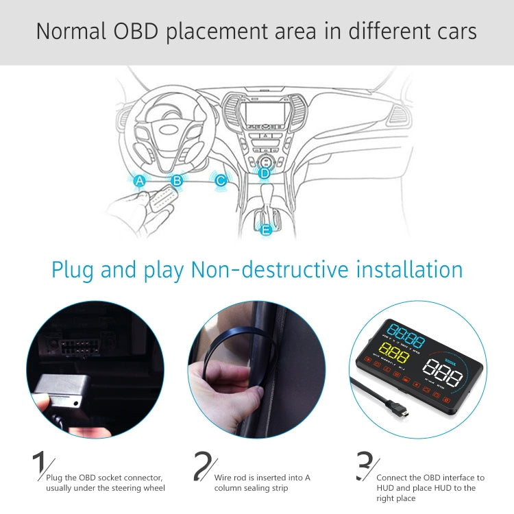 A9 5.5 inch Universal Car OBD2 HUD Vehicle-mounted Head Up Display, A9(Blue)