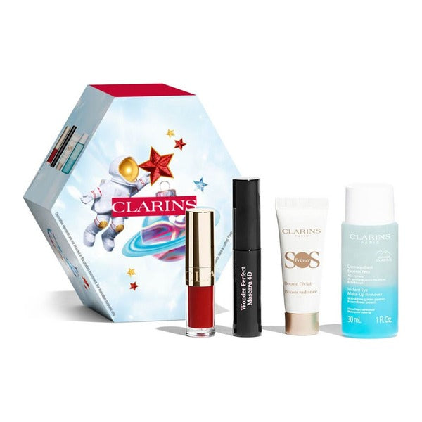 Clarins Make up Essentials Gift Set - Lip Comfort Oil 1.4ml + Clarins SOS Primer White 10ml +  Clarins Wonder Perfect Mascara  01 Black 3ml + Clarins Instant Eye Make-up Remover 30ml