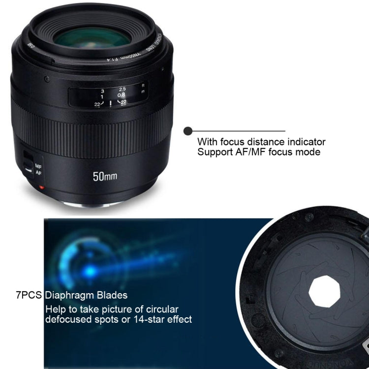 YONGNUO YN50MM F1.4C F1.4 Lens Large Aperture Auto Focus Lens for Canon, YN50mm F1.4C