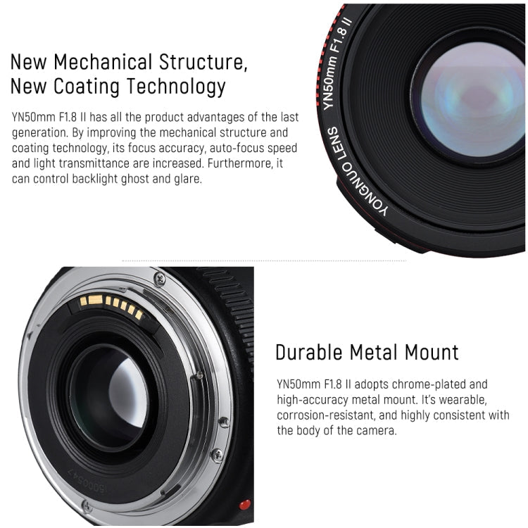 YONGNUO YN50MM F1.8C II F1.8 Auto Focus Lens for Canon EF Mount New Lens, YN50mm F1.8C II