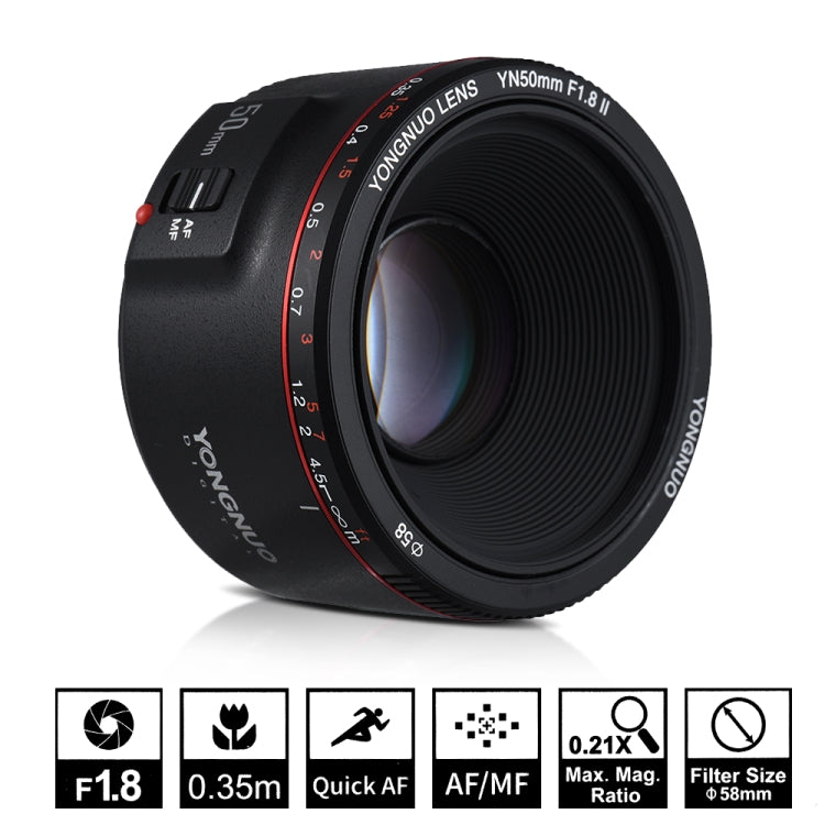 YONGNUO YN50MM F1.8C II F1.8 Auto Focus Lens for Canon EF Mount New Lens, YN50mm F1.8C II